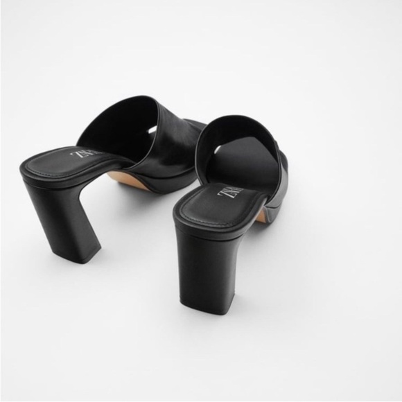 Zara leather heel platform mules black size 9US/40 - Picture 2 of 15